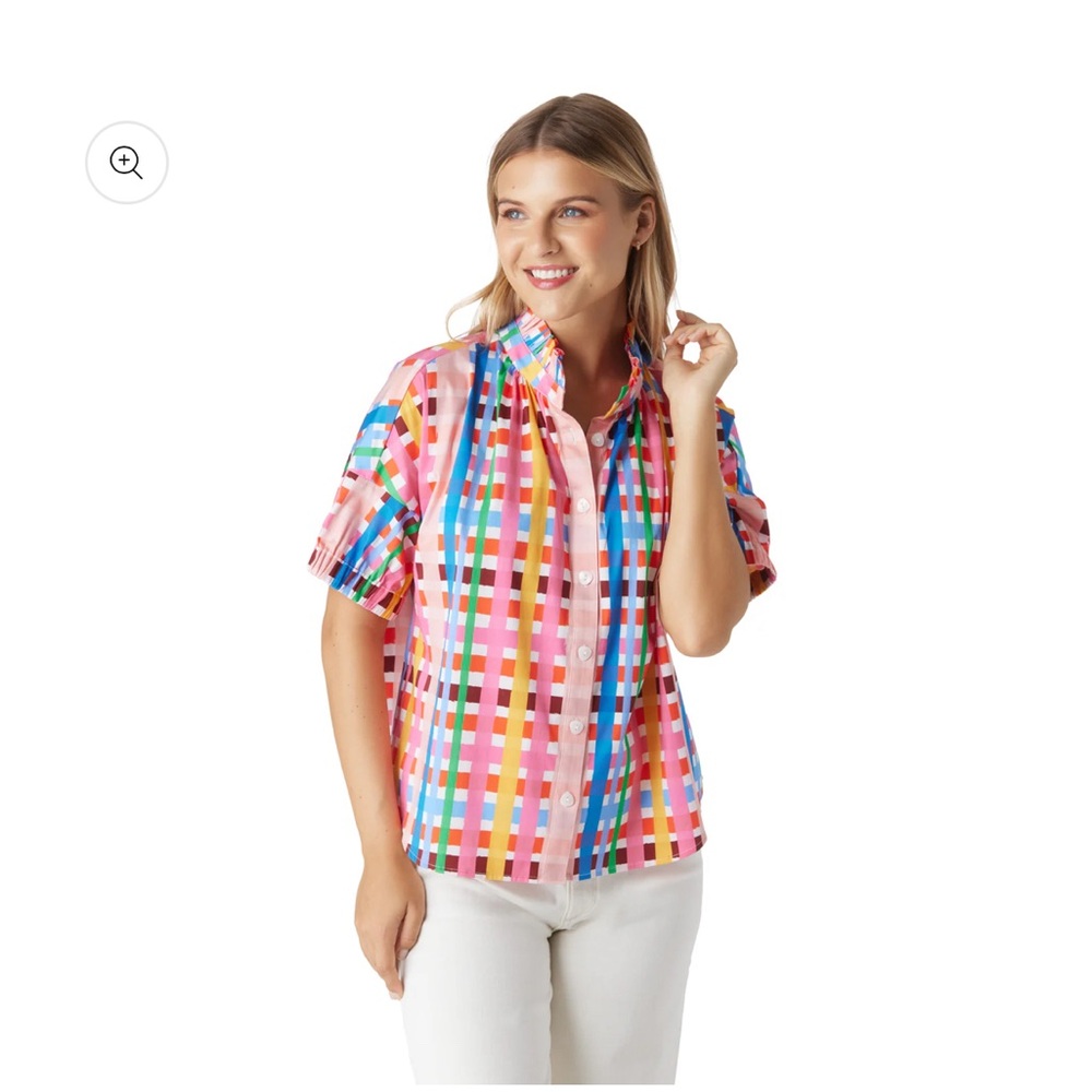 CROSBY by Mollie Burch Pink Multicolor Gingham Button-Down Top
